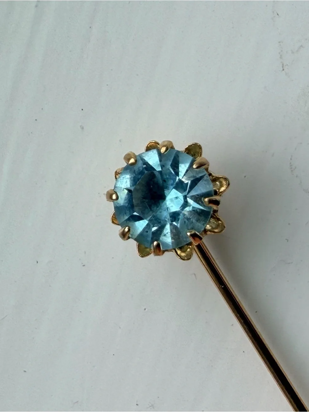 Vintage Contempta Aquamarine Stick Pin Tie Hat Lapel Pin, March Birthstone